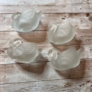 💚Frosted glass (3) swan trinket or candle holders